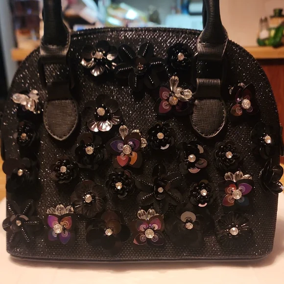 Aldo Floral Embellished Black Handbag - Picture 1 of 9